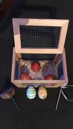 Cage en bois et grillage 18,5/16/12,5 cm avec œufs déco, Divers, Pâques, Comme neuf