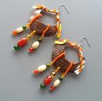 Oorbellen van carneool, jade en zilver met koko en was, Handtassen en Accessoires, Oorbellen, Hangers, Nieuw, Oranje, Ophalen of Verzenden