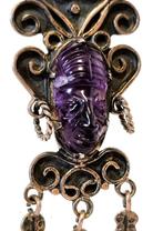 Broche in massief zilver met gesneden Amethist ., Handtassen en Accessoires, Ringen, Ophalen of Verzenden, Zo goed als nieuw, Dame of Heer