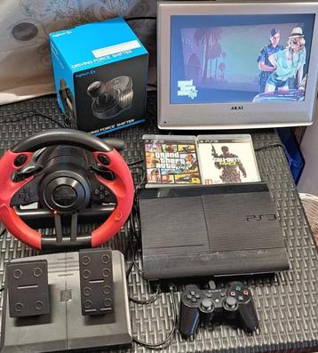 PS3 Super Slim 12GB + Games + Racing Wheel met pedalen beschikbaar voor biedingen