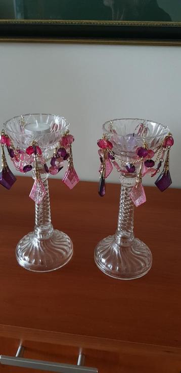 Twee vintage kandelaars anno 60/70 in perfecte staat,zonder, Antiek en Kunst, Ophalen of Verzenden, Glas