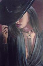 groot olieschilderij lady in black (75x115 cm), Ophalen of Verzenden
