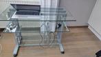 PC tafel in glas, Huis en Inrichting, Bureaus, Ophalen, Met wielen, Gebruikt, Bureau