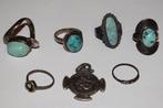 Lot 7 antieke ringen van 925 zilver en turkoois, Handtassen en Accessoires, Ringen, Ophalen of Verzenden, Gebruikt, Zilver, Zilver
