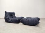 Ligne Roset Togo - 1 seater & pouf - blue pinstripe fabric, 100 tot 125 cm, Ophalen of Verzenden, Zo goed als nieuw, 75 tot 100 cm