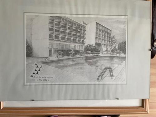Sabena ,Tekening Hotel des Mille Collines Rwanda !, Antiek en Kunst, Kunst | Litho's en Zeefdrukken, Ophalen of Verzenden