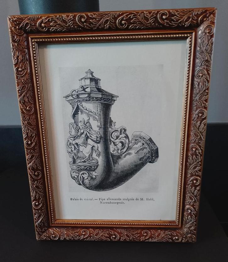 Cadre gravure pipe ancienne sculptée, Antiquités & Art, Curiosités & Brocante, Envoi