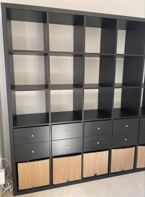 IKEA Kallax zwartbruin incl 5x mand/opbergdoos + 5x 2 lades, Huis en Inrichting, Kasten | Wandmeubels, Zo goed als nieuw, 150 tot 200 cm