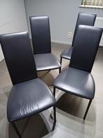 4 donkergrijze lederen stoelen., Huis en Inrichting, Ophalen