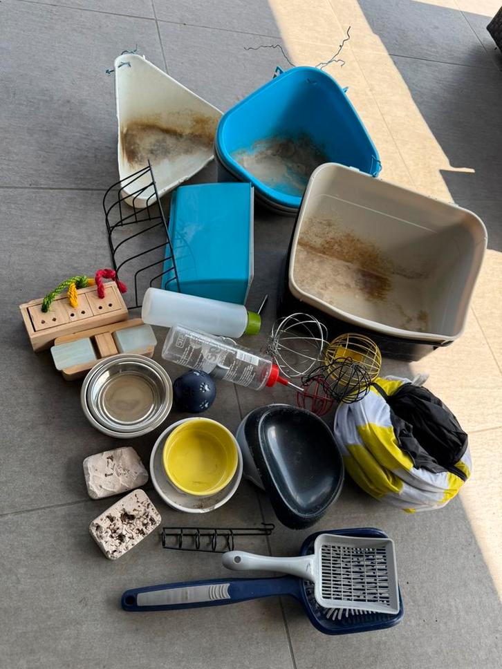 Konijnenspullen €1/stuk: toiletjes, hooiballen, eetbakjes,…, Dieren en Toebehoren, Knaagdieren en Konijnen | Toebehoren, Gebruikt