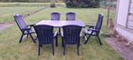 Tuintafel met 4 stoelen en 2 inklapbare stoelen., Tuin en Terras, Ophalen, Zo goed als nieuw