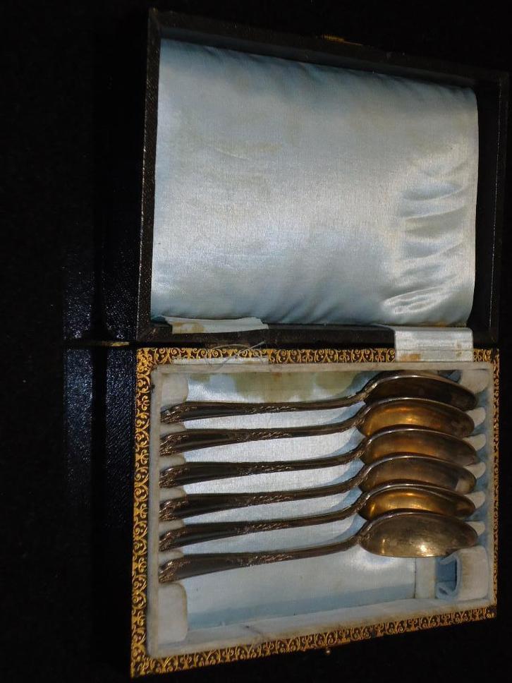 Emile PUIFORCAT 6 lepels koffer massief zilver Minerva E P, Antiek en Kunst, Antiek | Zilver en Goud, Zilver, Ophalen of Verzenden