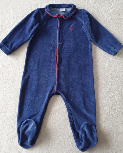 Pyjama grenouillère velours bleu-T18 mois- Petit Bateau, Kinderen en Baby's, Babykleding | Maat 80, Zo goed als nieuw, Jongetje