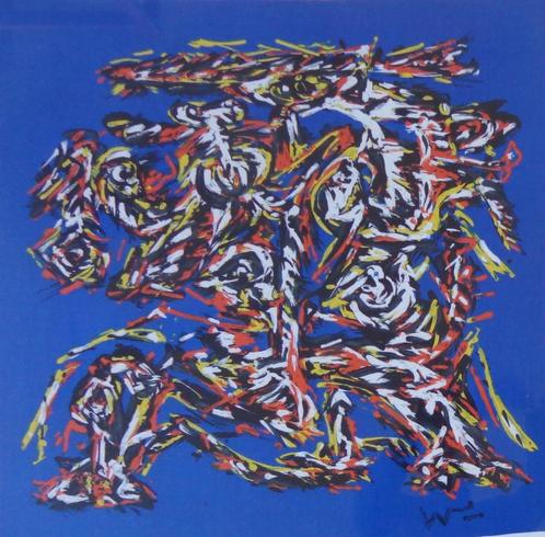 THEO WOLVECAMP / COBRA ABSTRACTIE / KLEURZEEFDRUK / 81x81cm, Antiek en Kunst, Kunst | Litho's en Zeefdrukken, Ophalen