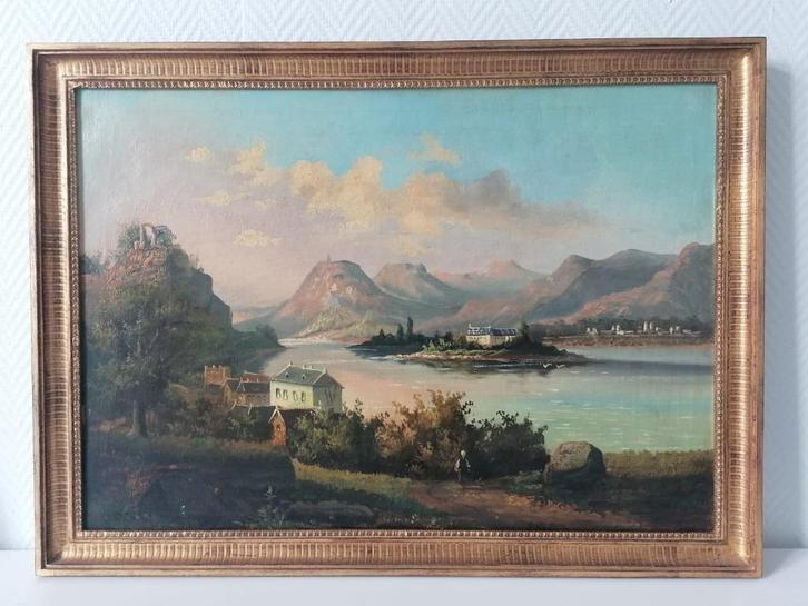 Antiek schilderij op doek, gesigneerd, Antiek en Kunst, Kunst | Schilderijen | Klassiek, Ophalen of Verzenden