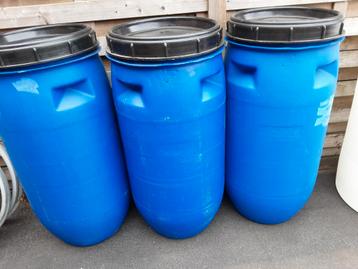 Blauwe tonnen 200 liters, Tuin en Terras, Regentonnen, Ophalen, Zo goed als nieuw