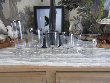 kristallen glasservies met zilveren rand, Enlèvement, Utilisé, Verre, Verre ou Verres