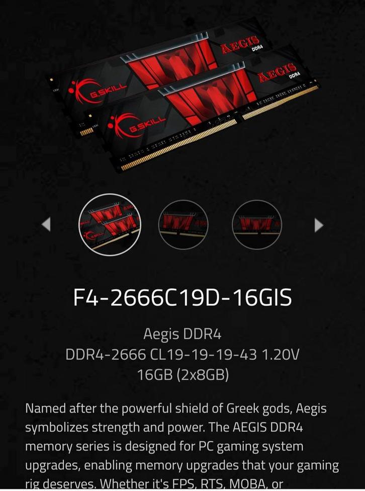 G.SKILL AEGIS 16 GB DDR4 2666 MHz (2x 8 GB Hynix), Computers en Software, RAM geheugen, DDR4