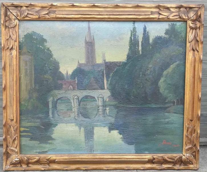 Huile sur toile bruges signe Fernand lienaux, Antiquités & Art, Art | Peinture | Classique, Enlèvement ou Envoi