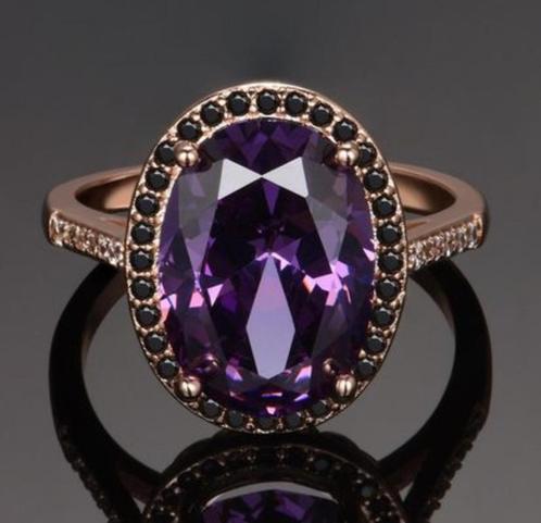 Parure bague + collier + b or , or rose et pierre amethyste, Handtassen en Accessoires, Ringen, Nieuw, Dame, Goud, Goud, Verzenden
