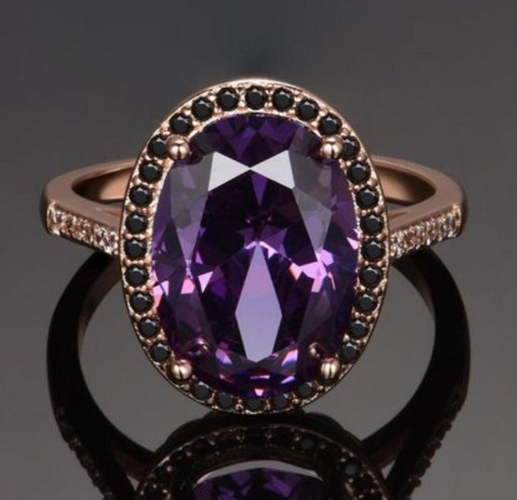 Parure bague + collier + b or , or rose et pierre amethyste, Bijoux, Sacs & Beauté, Bagues, Neuf, Femme, Or, Or, Envoi