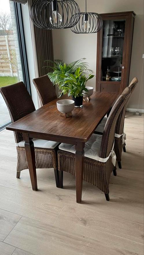 Mooie teakhouten eettafel met 6 stoelen van Loyd Loom, Huis en Inrichting, Complete eetkamers, Gebruikt, Ophalen