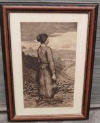 Gravure hiercheuse signe Victor dieu, Enlèvement ou Envoi