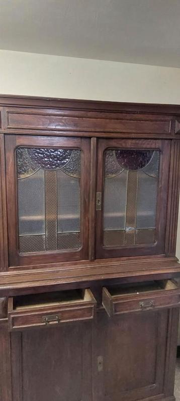 buffet avec portes en vitrail., Enlèvement, Utilisé, Verre, Avec porte(s)