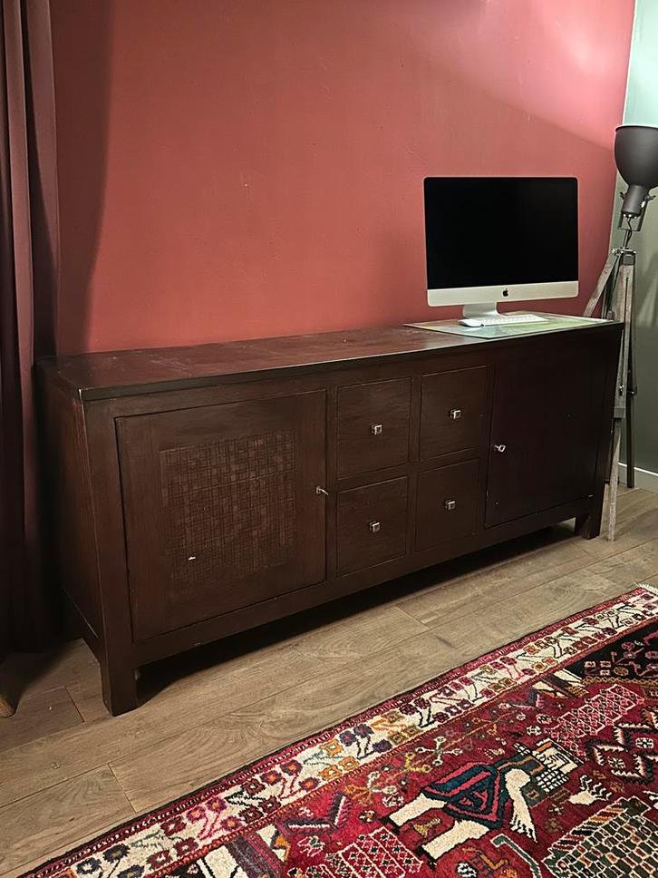 Grote teak dressoirkast 203cm lang, Huis en Inrichting, Kasten | Dressoirs, Zo goed als nieuw, Ophalen