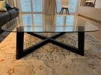 Glazen salontafel met zwart eiken fineer poot, Huis en Inrichting, Ophalen, Glas, Gebruikt, Vierkant