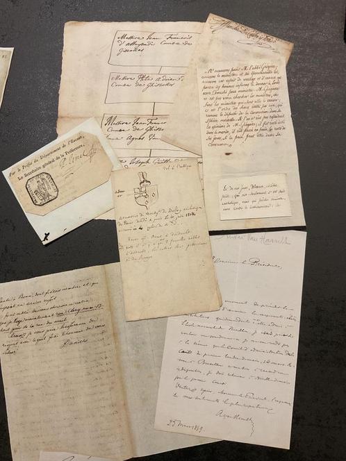 Brieven - nota’s en handtekeningen 18de 19de eeuw genealogie, Antiek en Kunst, Antiek | Boeken en Manuscripten, Ophalen of Verzenden