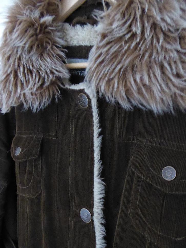 BIJENKORF (NL), korte kaki winterjas velours maat 42, Kleding | Dames, Jassen | Winter, Maat 42/44 (L), Groen, Ophalen of Verzenden