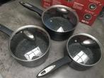 Set van 3 steelpannen, nieuw, Huis en Inrichting, Kookpan of Snelkookpan, Inductieplaat, Ophalen of Verzenden, Nieuw