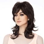 Pruik schouderlang donkerbruin haar in lagen kleur 4, Verzenden, Nieuw