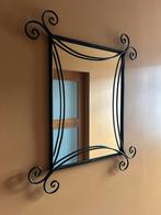 Miroir mural en fer forgé noir avec des volutes décoratives., Enlèvement ou Envoi, Comme neuf, Carré