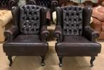 Prachtige Set Chesterfield Fauteuils Bruin., Gebruikt, Chesterfield, Ophalen of Verzenden, 75 tot 100 cm