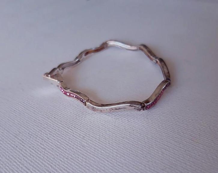 .925 Sterlingzilver armband 56 rond geslepen roze kristallen, Handtassen en Accessoires, Armbanden, Nieuw, Zilver, Zilver, Met kristal