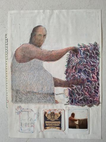Tekening/gemengde techniek Claudio Knopfli uit 1975 "Bier" beschikbaar voor biedingen