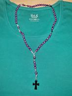 Collier chapelet perles mauves croix noire, Bijoux, Sacs & Beauté, Colliers, Enlèvement ou Envoi, Neuf