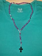 Collier chapelet perles mauves croix noire, Enlèvement ou Envoi, Neuf