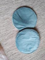 2 jolis coussins ronds velours bleu clair 40 cm, Huis en Inrichting, Woonaccessoires | Kussens, Blauw, Rond, Gebruikt, Ophalen