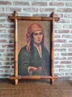 Peinture sur panneau 'Femme mendiante' (73,5x48,5) - signée, Antiquités & Art, Art | Peinture | Classique, Enlèvement