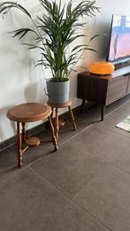 2 vintage houten bijzettafeltjes/poef, Huis en Inrichting, Ophalen