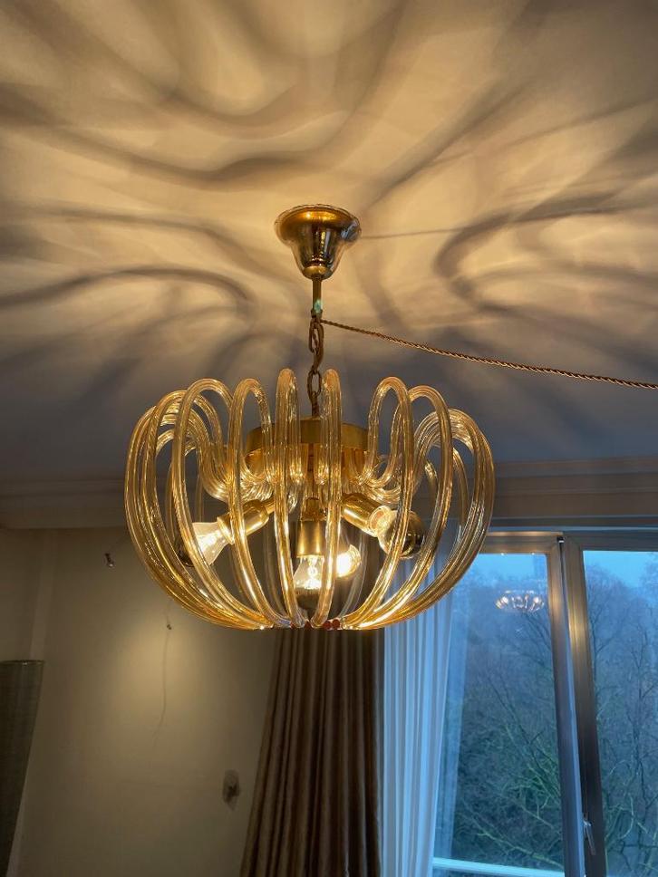 2  Art deco glazen luchters, Huis en Inrichting, Lampen | Kroonluchters, Gebruikt, Glas, Ophalen