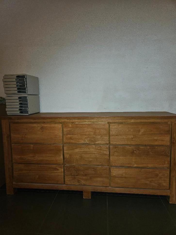 Teak ladekast en hoge wandkast, Huis en Inrichting, Kasten | Ladekasten, Zo goed als nieuw, Minder dan 100 cm, 200 cm of meer