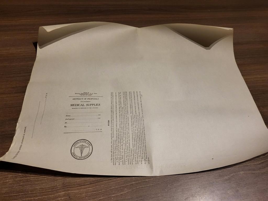 Formulaire fournisseurs US Medical Department, US 1WW, Collections, Envoi