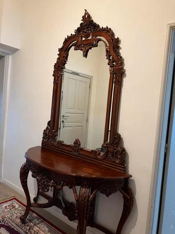 Antieke consoletafel met spiegel – massief hout, barokstijl beschikbaar voor biedingen