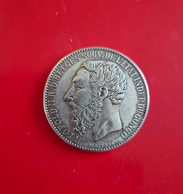 5 frank Leopold II van 1891 België/Congo  beschikbaar voor biedingen
