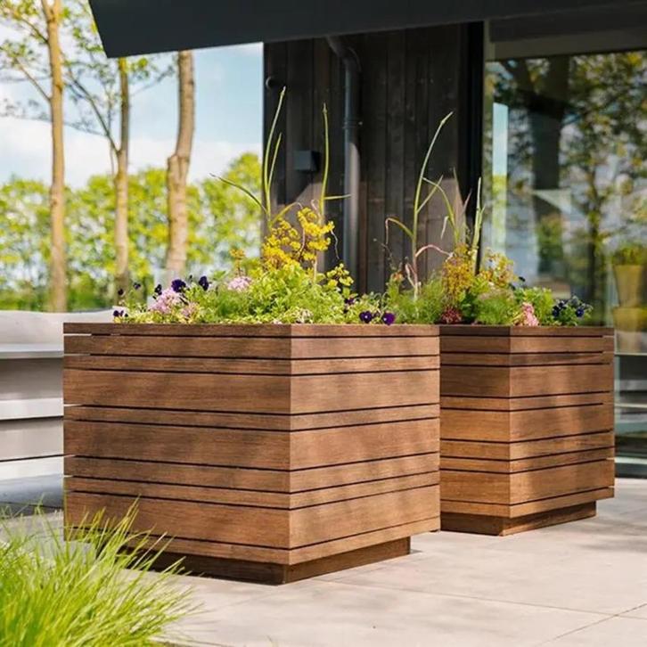 boombak / plantenbak in bamboe, Tuin en Terras, Bloembakken en Plantenbakken, Nieuw, Hout, Balkon, Tuin, 60 cm of meer, Vierkant