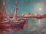 Achille Sengier: 'Havenzicht bij volle maan', Ophalen of Verzenden